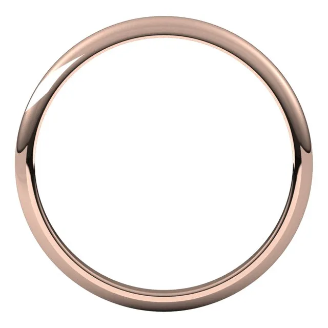 10K Rose Gold Half Round Wedding Band, 2 mm Wide