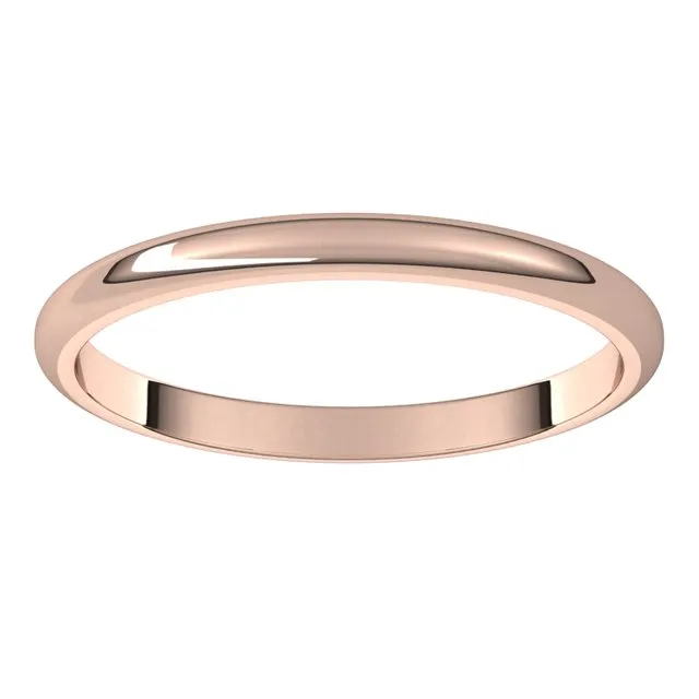 10K Rose Gold Half Round Wedding Band, 2 mm Wide