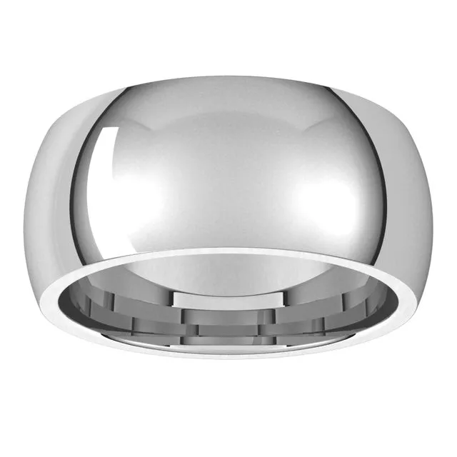 10K White Gold Domed Comfort Fit Wedding Band, 9 mm Wide