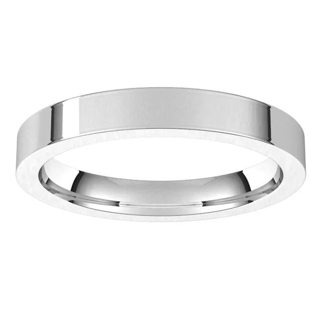 10K White Gold Flat Comfort Fit Wedding Band, 3 mm Wide