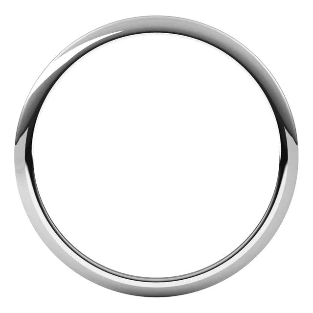 10K White Gold Half Round Wedding Band, 1 mm Wide
