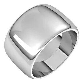 10K White Gold Half Round Wedding Band, 12 mm Wide