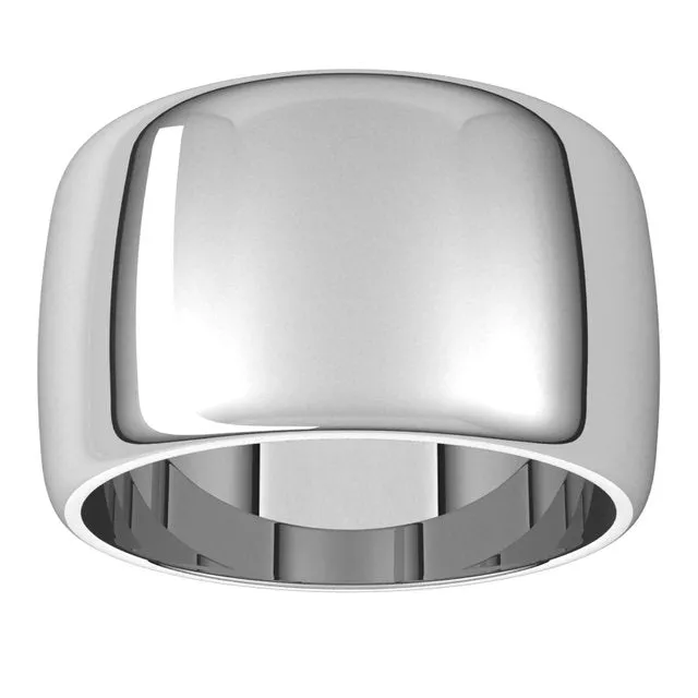 10K White Gold Half Round Wedding Band, 12 mm Wide