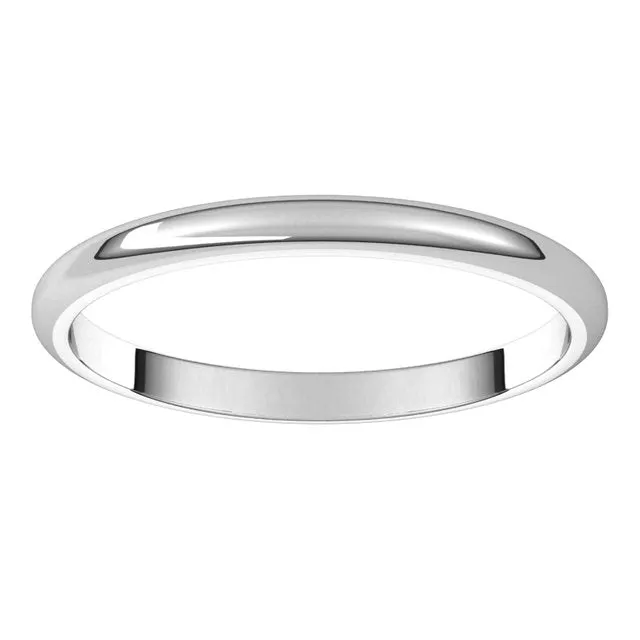10K White Gold Half Round Wedding Band, 2 mm Wide