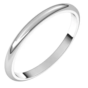 10K White Gold Half Round Wedding Band, 2 mm Wide