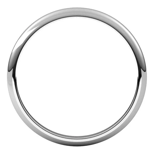 10K White Gold Half Round Wedding Band, 2 mm Wide