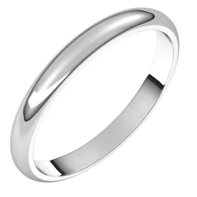 10K White Gold Half Round Wedding Band, 2.5 mm Wide