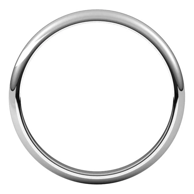 10K White Gold Half Round Wedding Band, 2.5 mm Wide
