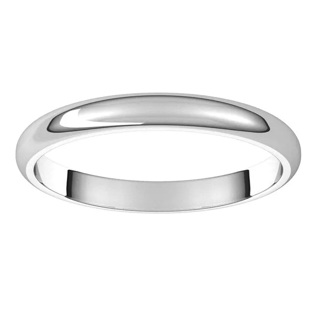 10K White Gold Half Round Wedding Band, 2.5 mm Wide
