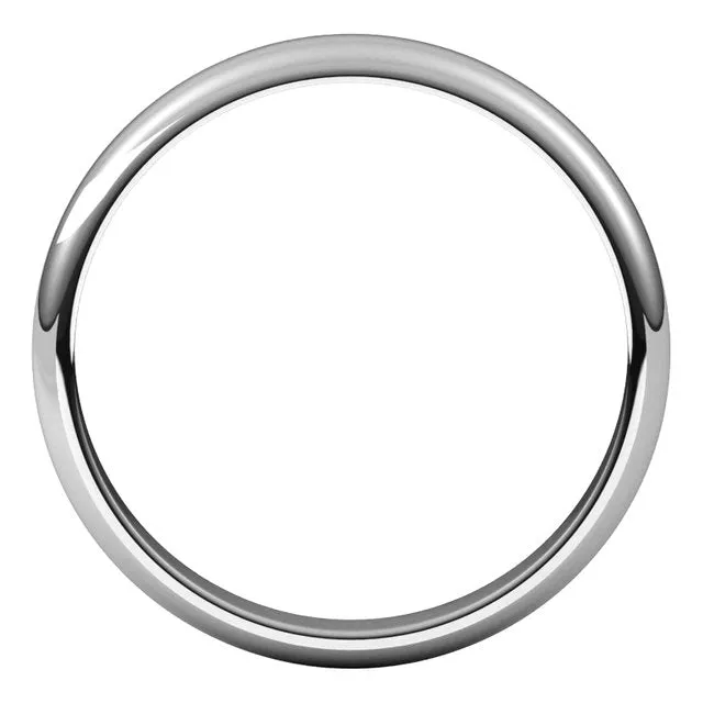 10K White Gold Half Round Wedding Band, 3 mm Wide