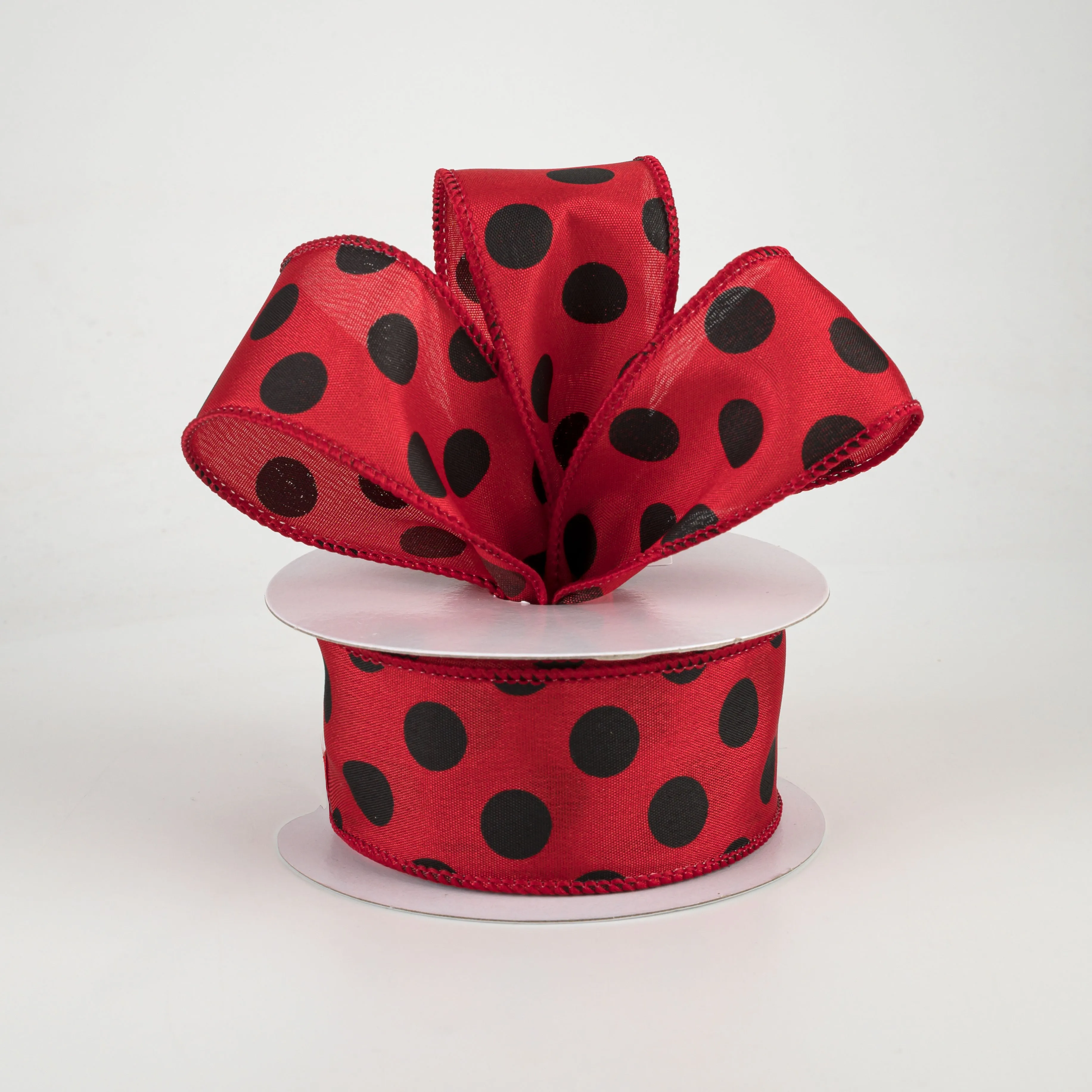 1.5" Big Polka Dot Ribbon: Red & Black (10 Yards)