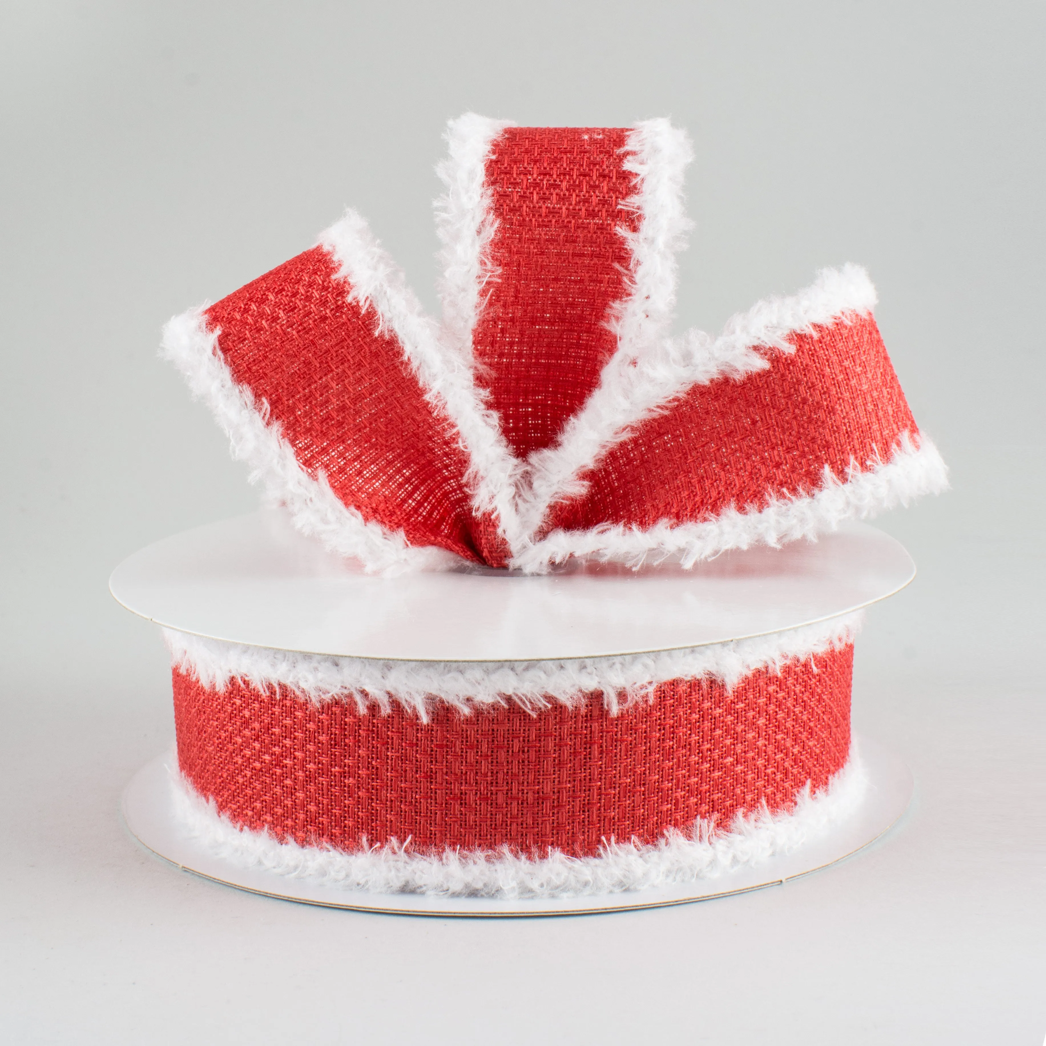 1.5" Chenille Edge Ribbon: Red & White (10 Yards)