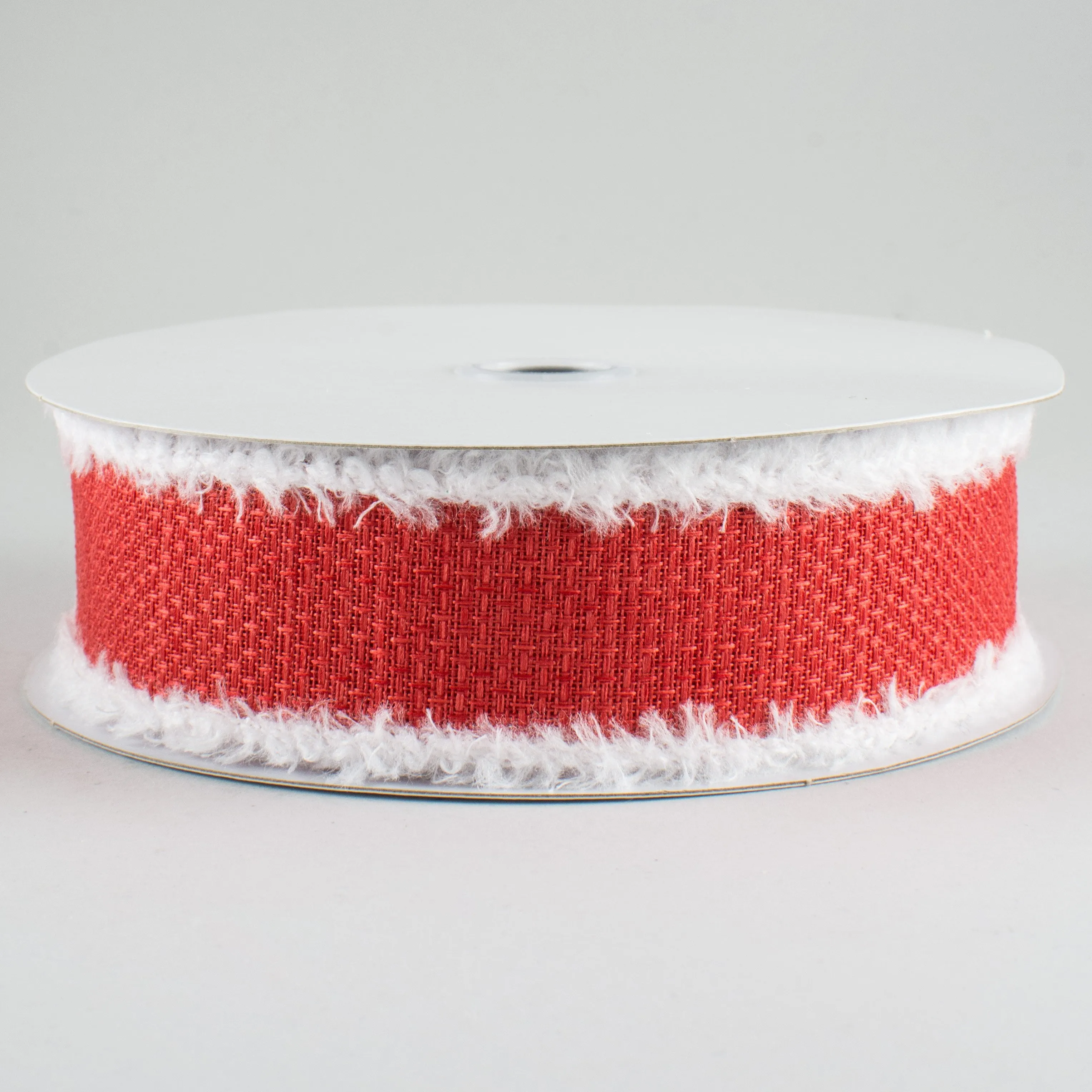 1.5" Chenille Edge Ribbon: Red & White (10 Yards)