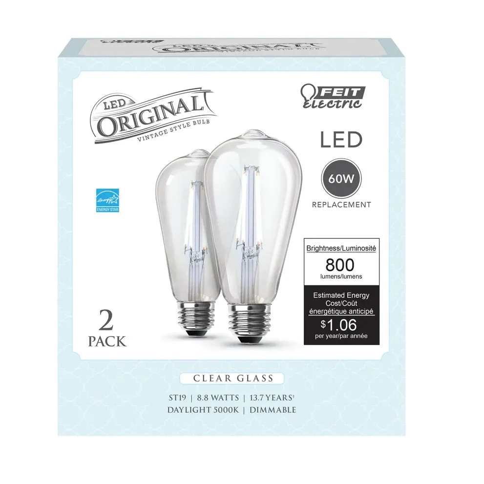 2-Pack 60W Clear Glass Vintage Edison LED Light Bulbs ST1960/CL9