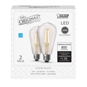 2-Pack 60W Clear Glass Vintage Edison LED Light Bulbs ST1960/CL9