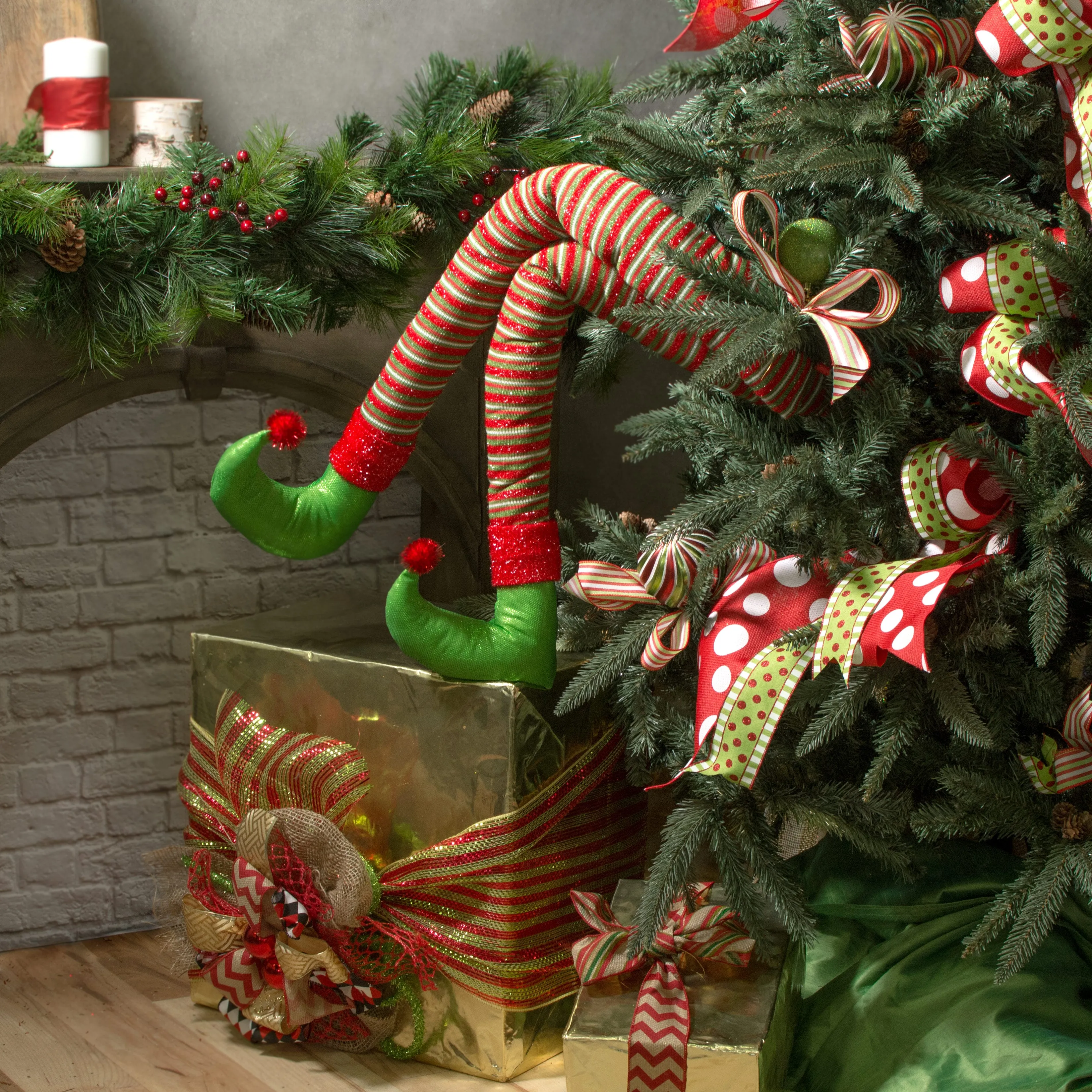 38" Knit Elf Legs: Red, White, Lime (Set of 2)