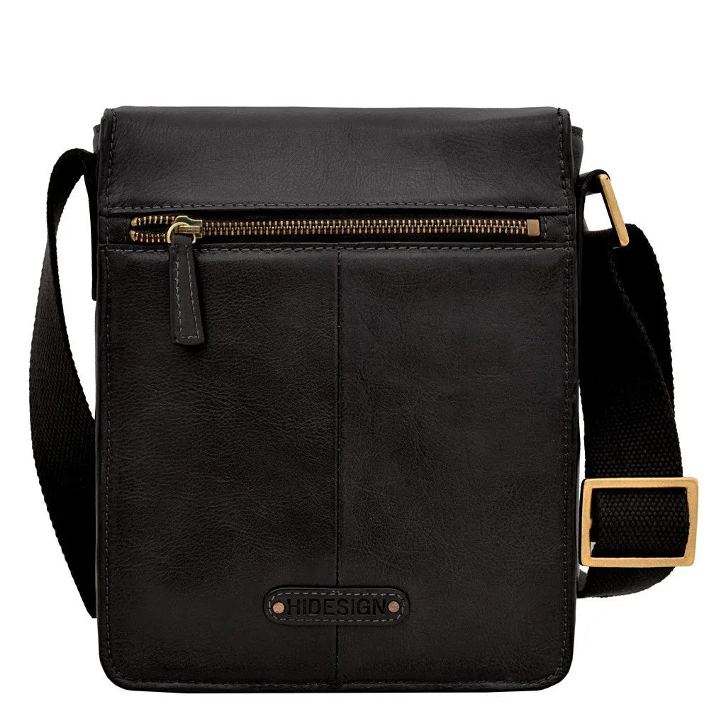 Aiden Small Leather Messenger Bag in Black