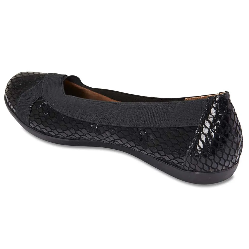 Amanda Flat in Black Print Leather
