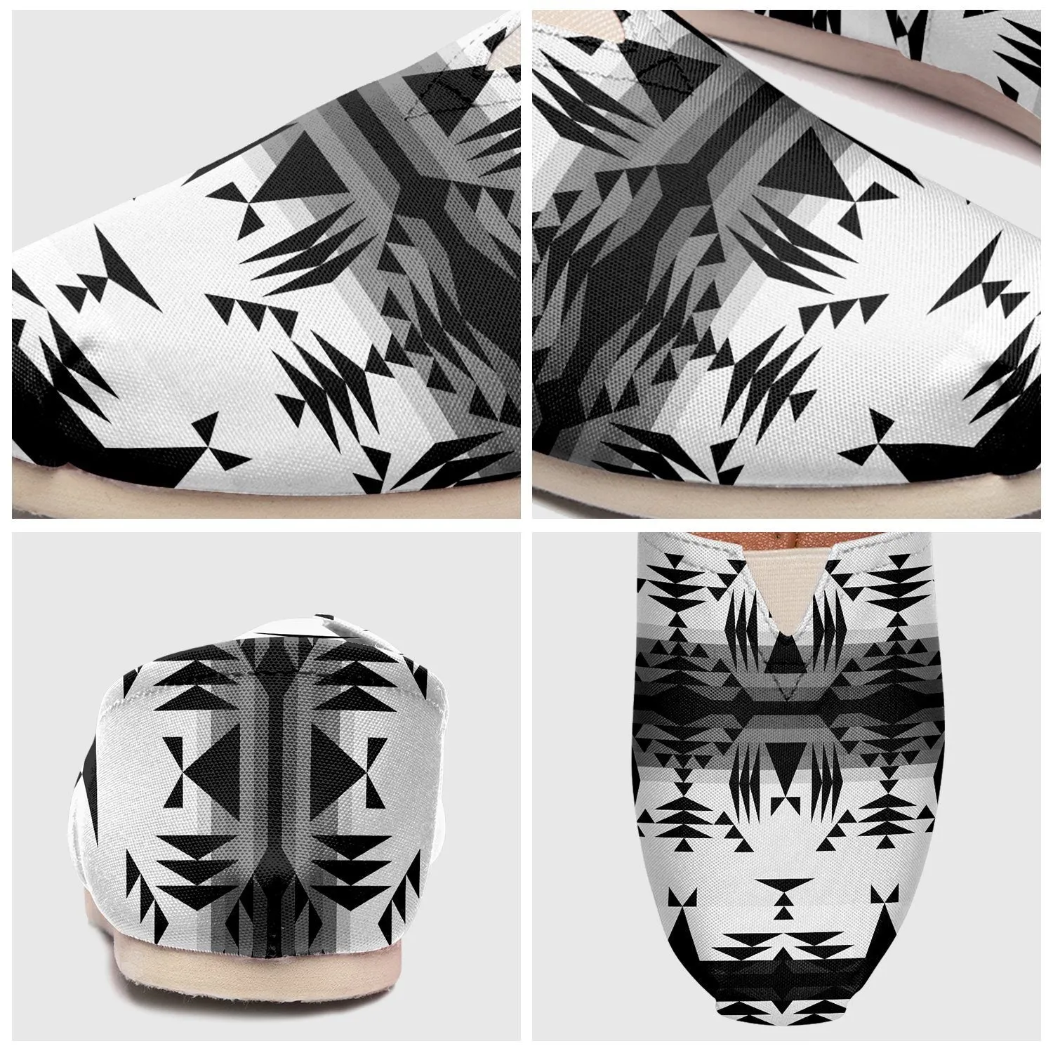Between the Mountains White and Black Slip On