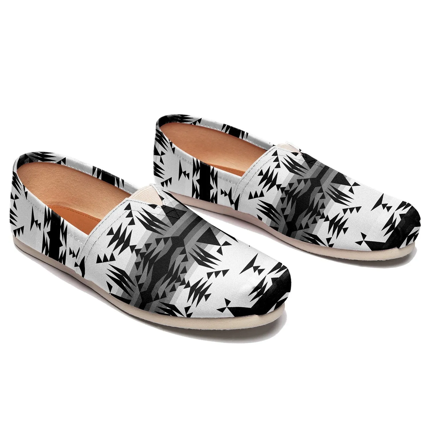 Between the Mountains White and Black Slip On