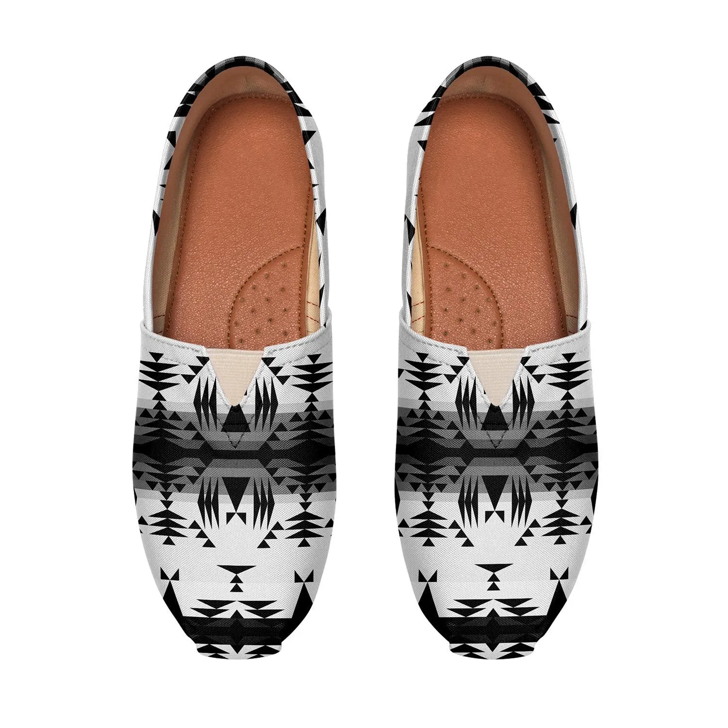 Between the Mountains White and Black Slip On