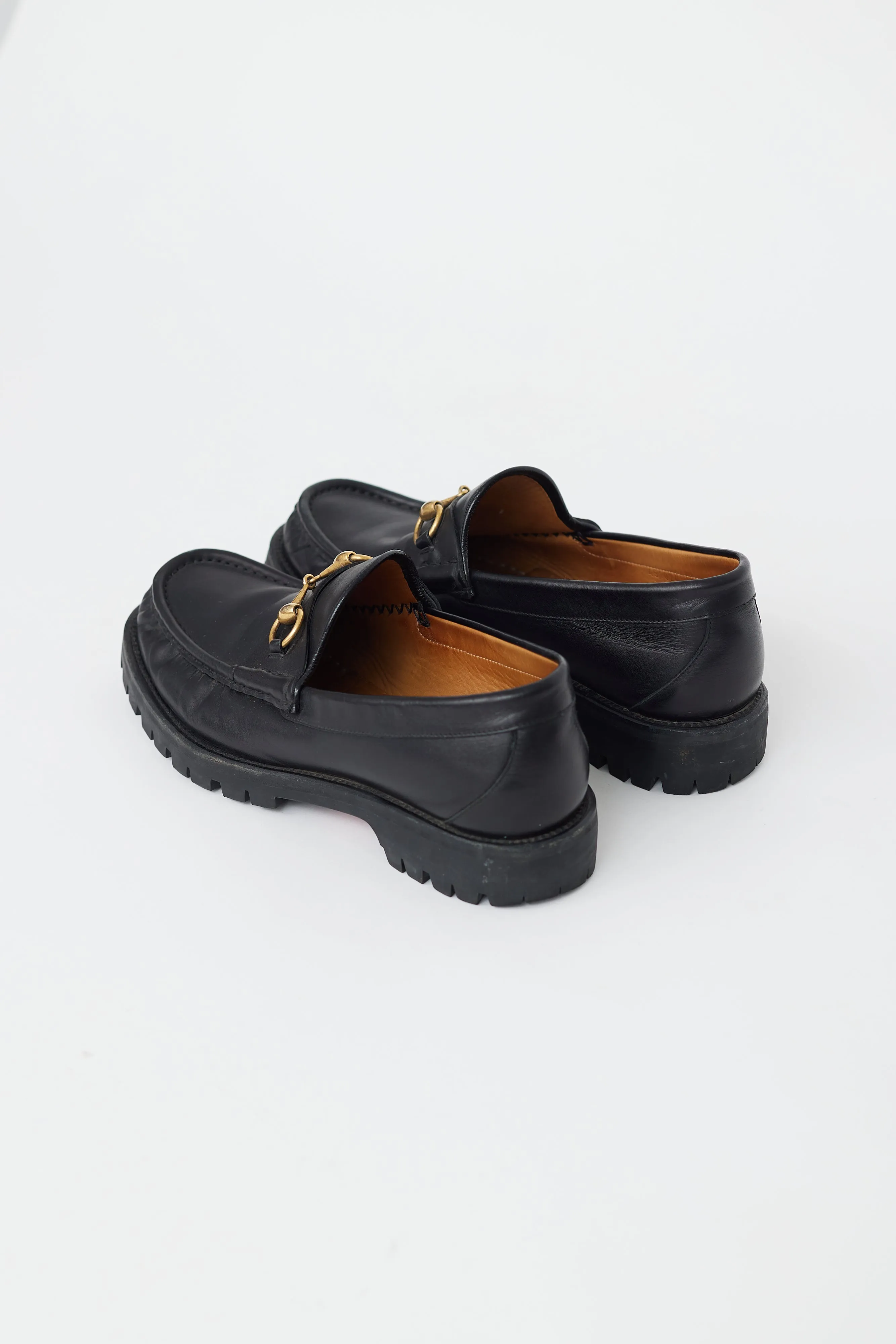 Black Leather & Gold Hardware Lug Loafer