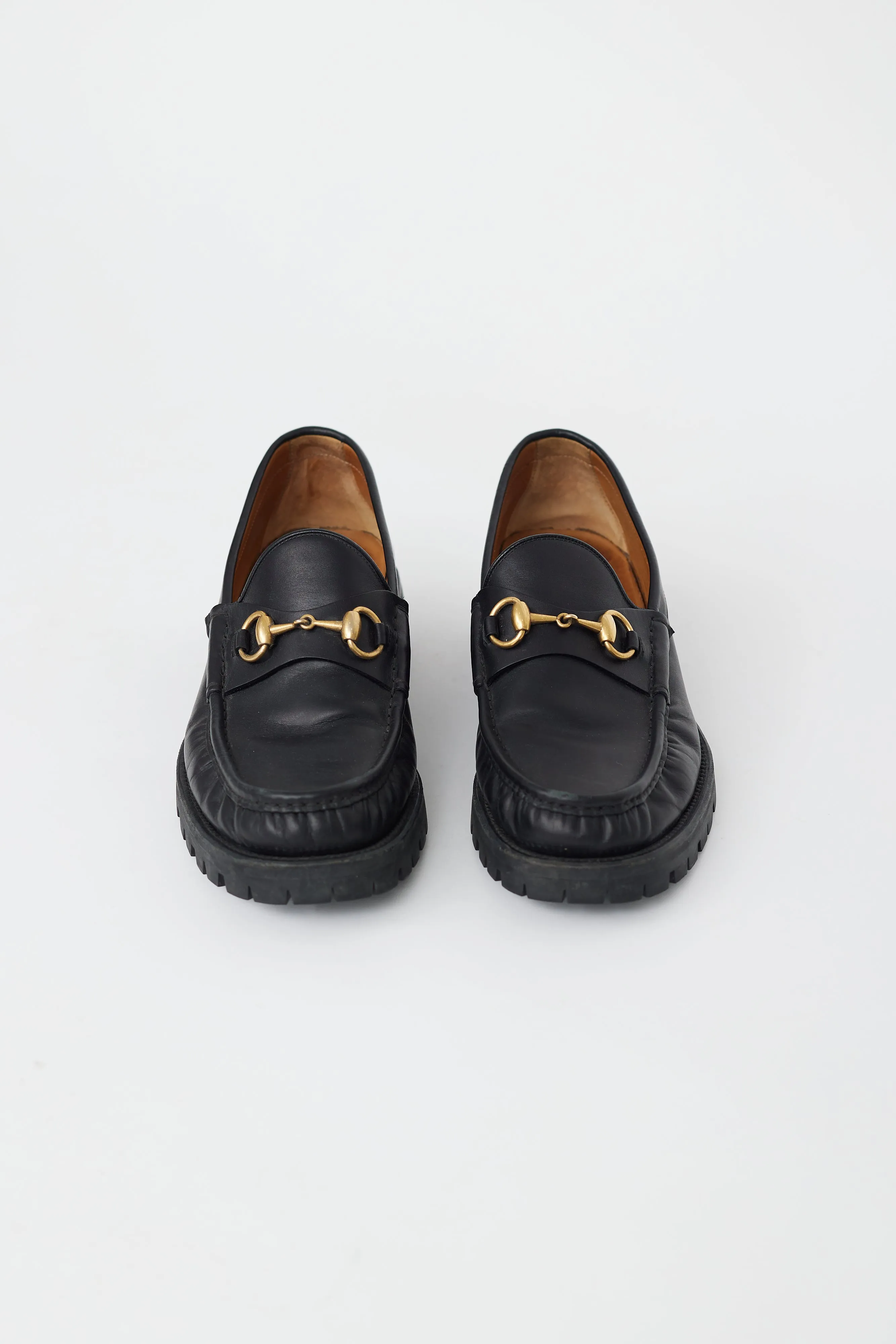 Black Leather & Gold Hardware Lug Loafer