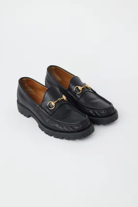 Black Leather & Gold Hardware Lug Loafer