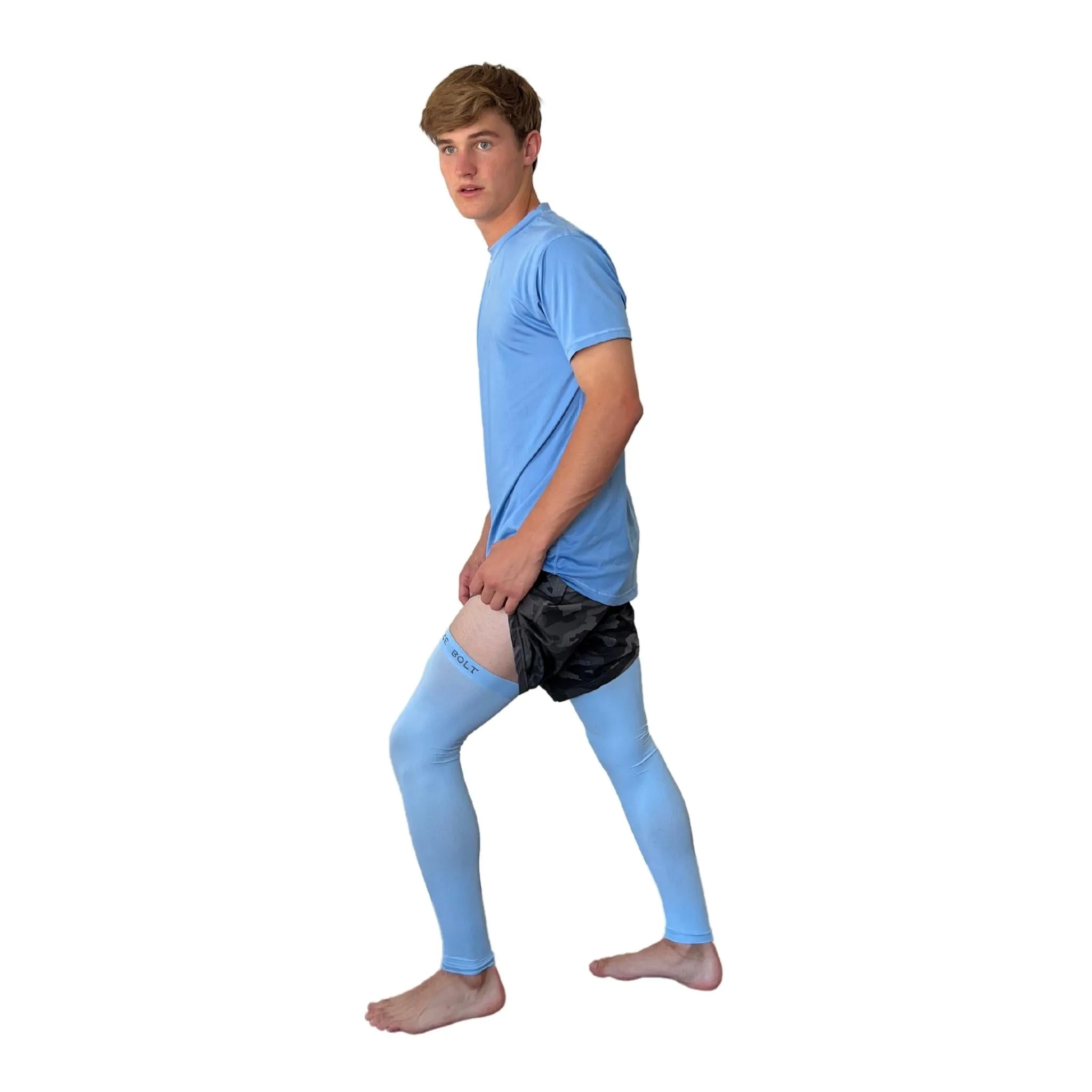 BRUCE BOLT Xtra Long Compression Leg Sleeves (pair) - BABY BLUE