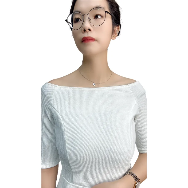 D413 Women solid short sleeve boat neck flared mini dress