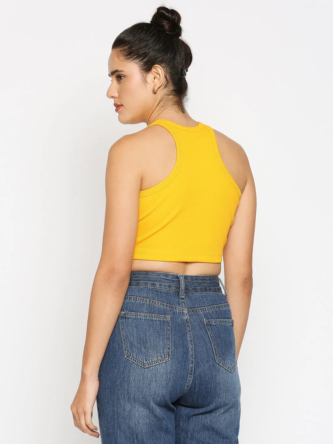 Disrupt Women Sleeveless Yellow Ribbed Crop Top
