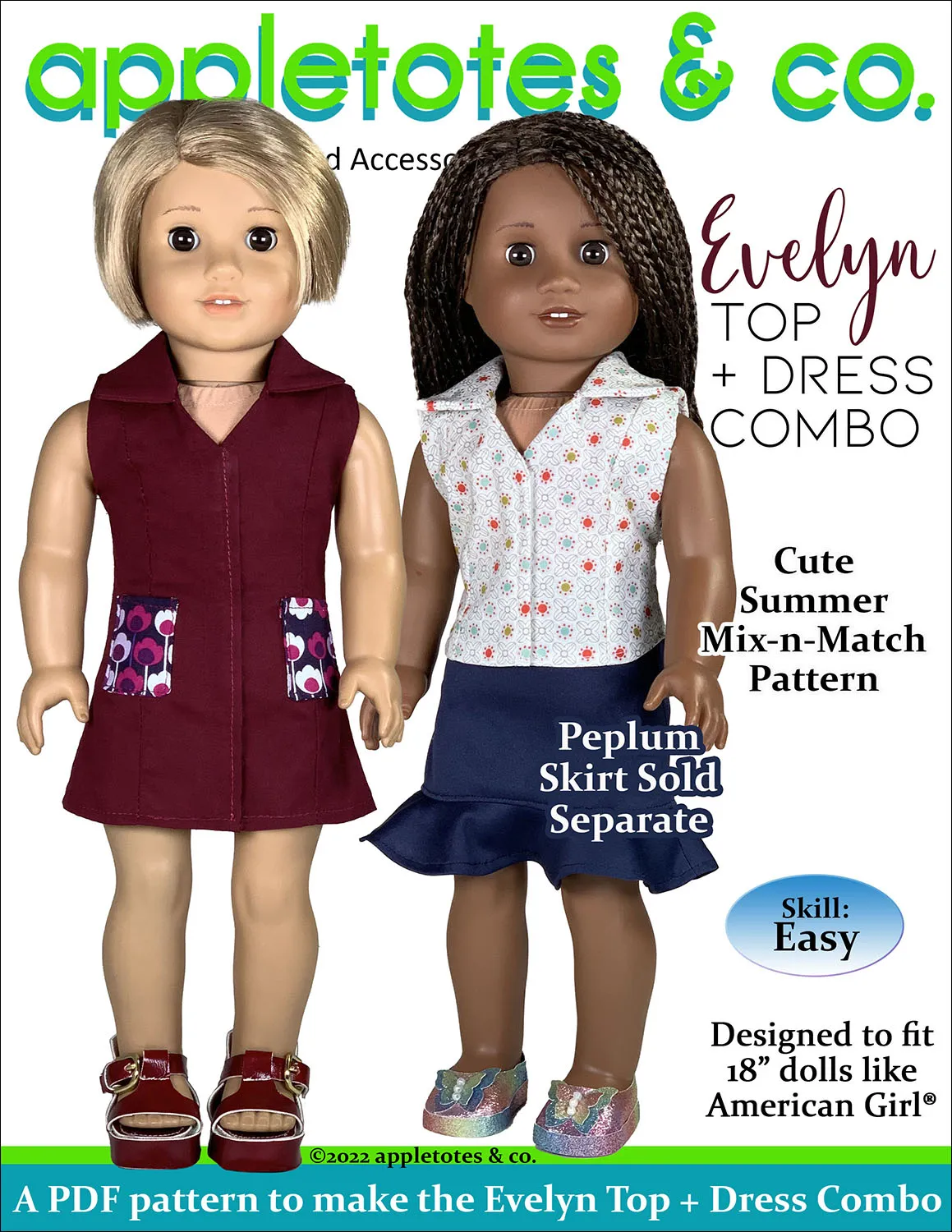 Evelyn Top   Dress 18 Inch Doll Sewing Pattern
