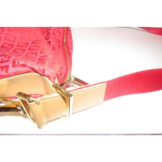 Fendi Shoulder Zucchino Cross Body Redpink Printcamel Canvas And Leather Hobo Bag
