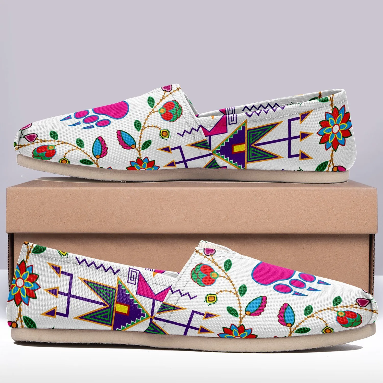 Geometric Floral Fall White Slip On