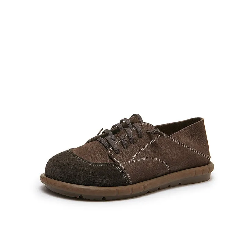 Handmade Soft Leather Oxfords & Tie Flats For Women in Deep Gray