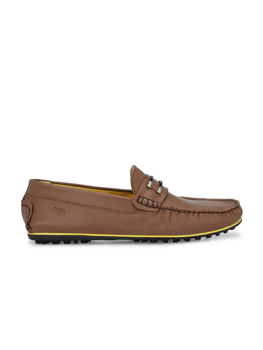 Hitz Men's Brown Leather Slip-On Loafers Shoes