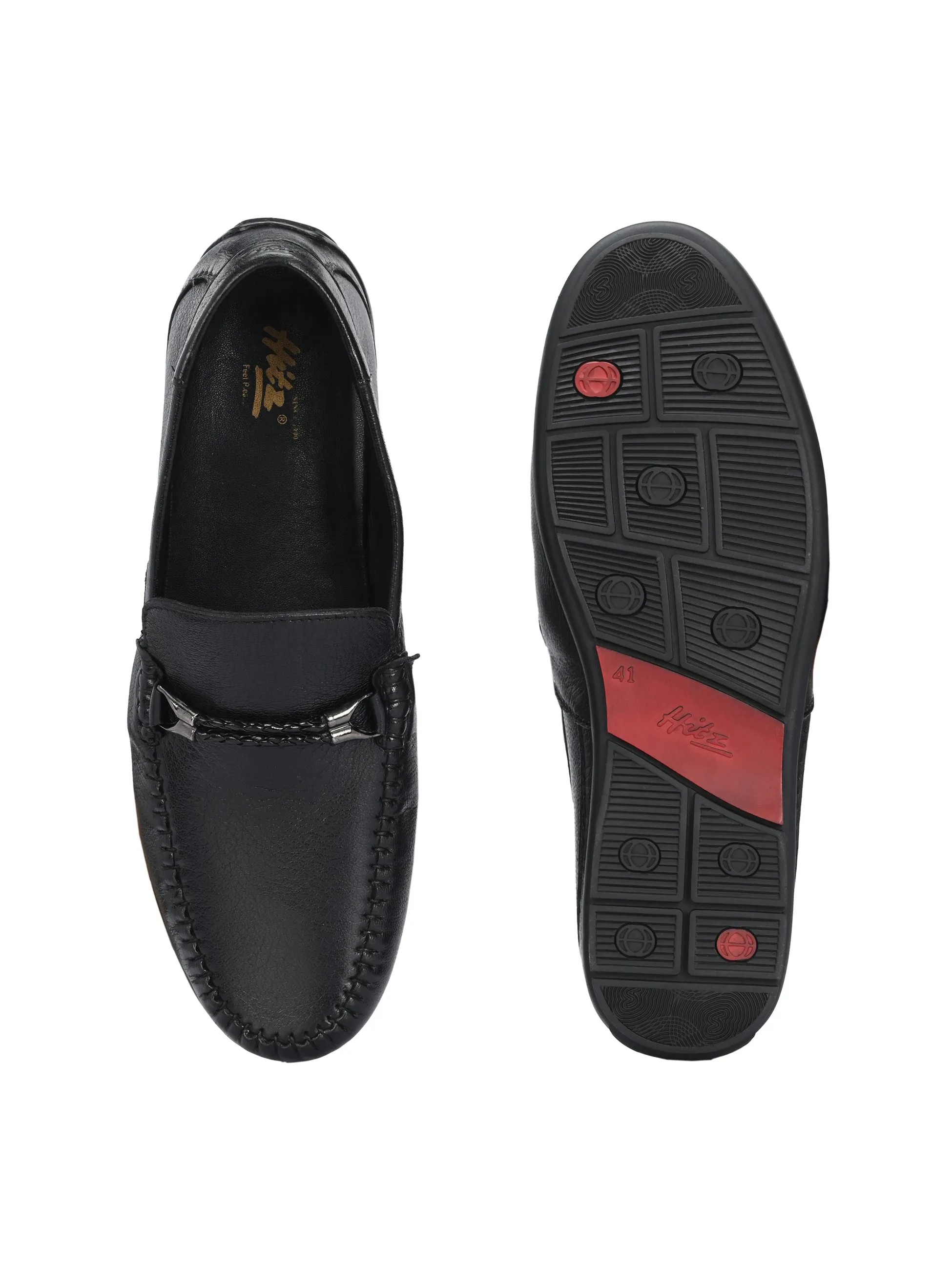 HITZ1203 Men's Black Leather Casual Slip-On Shoes