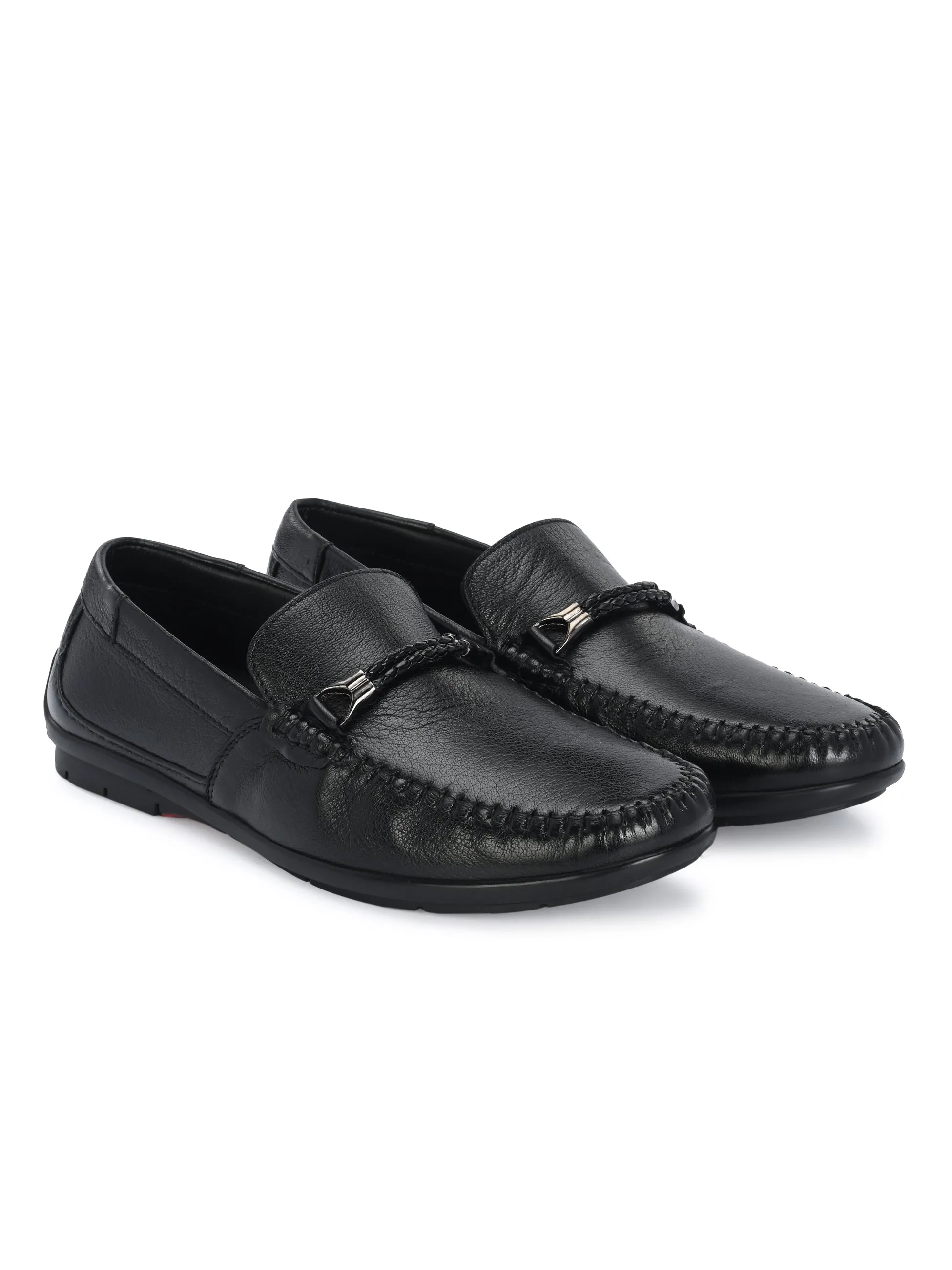 HITZ1203 Men's Black Leather Casual Slip-On Shoes