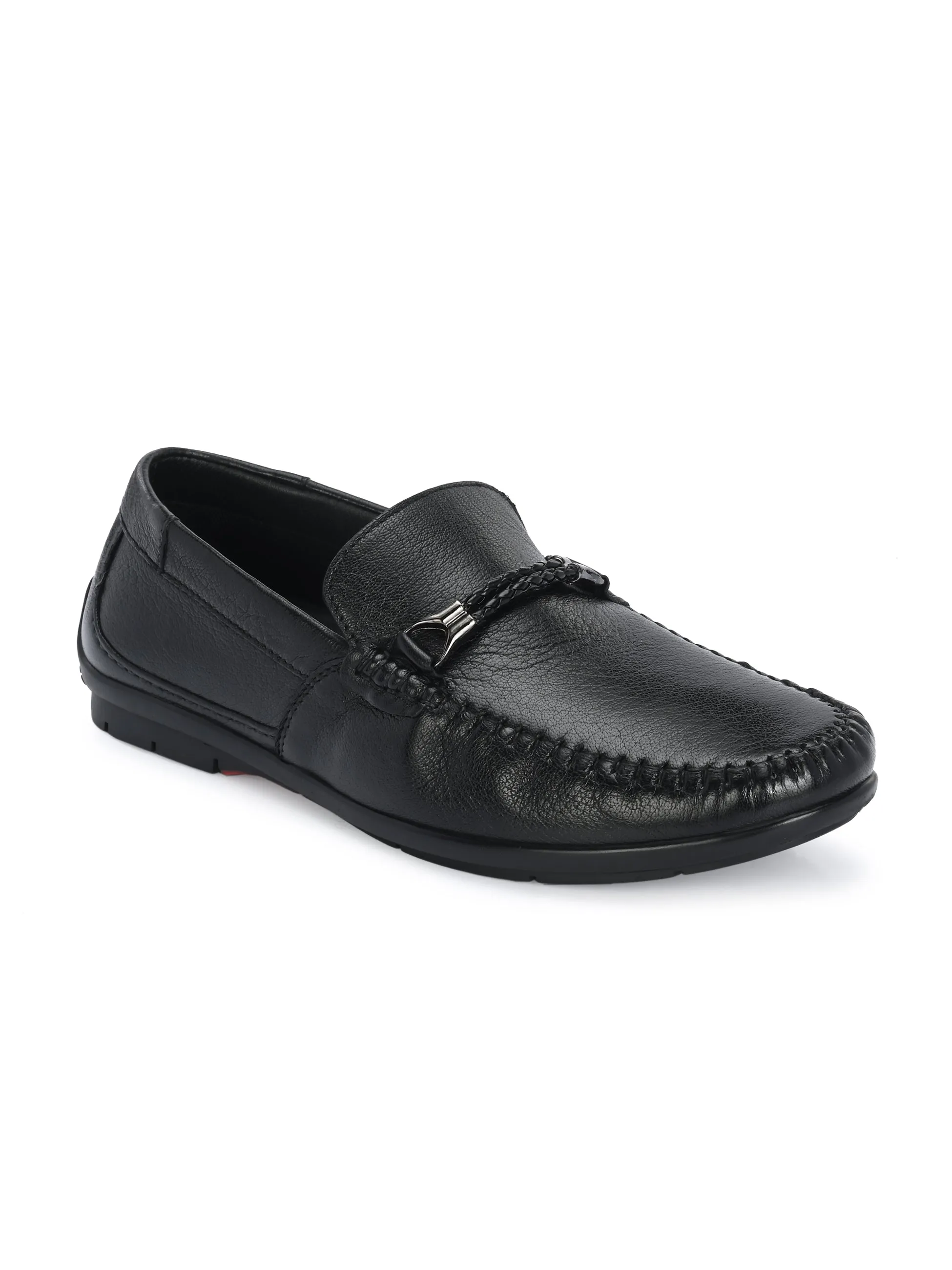 HITZ1203 Men's Black Leather Casual Slip-On Shoes