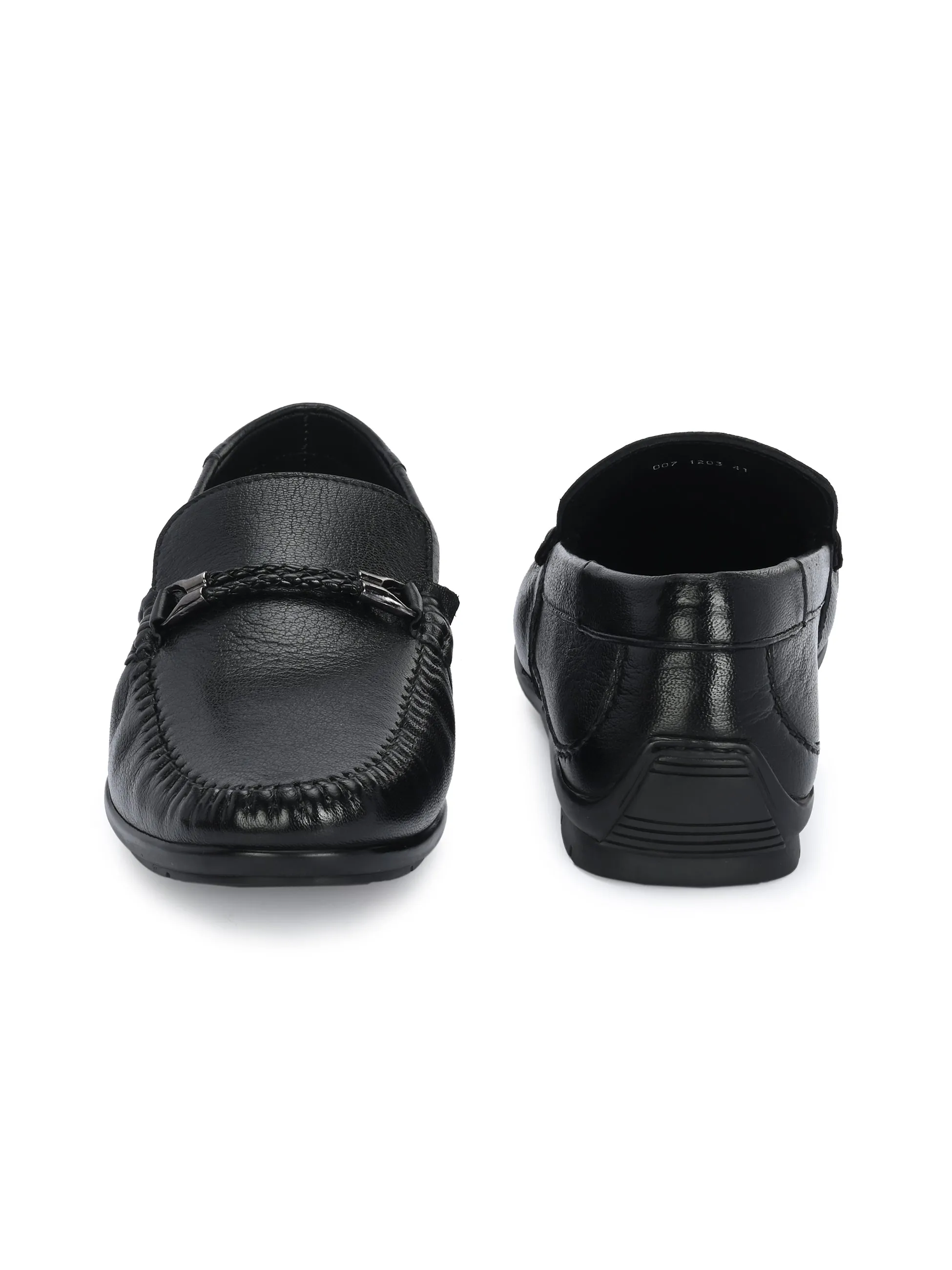 HITZ1203 Men's Black Leather Casual Slip-On Shoes