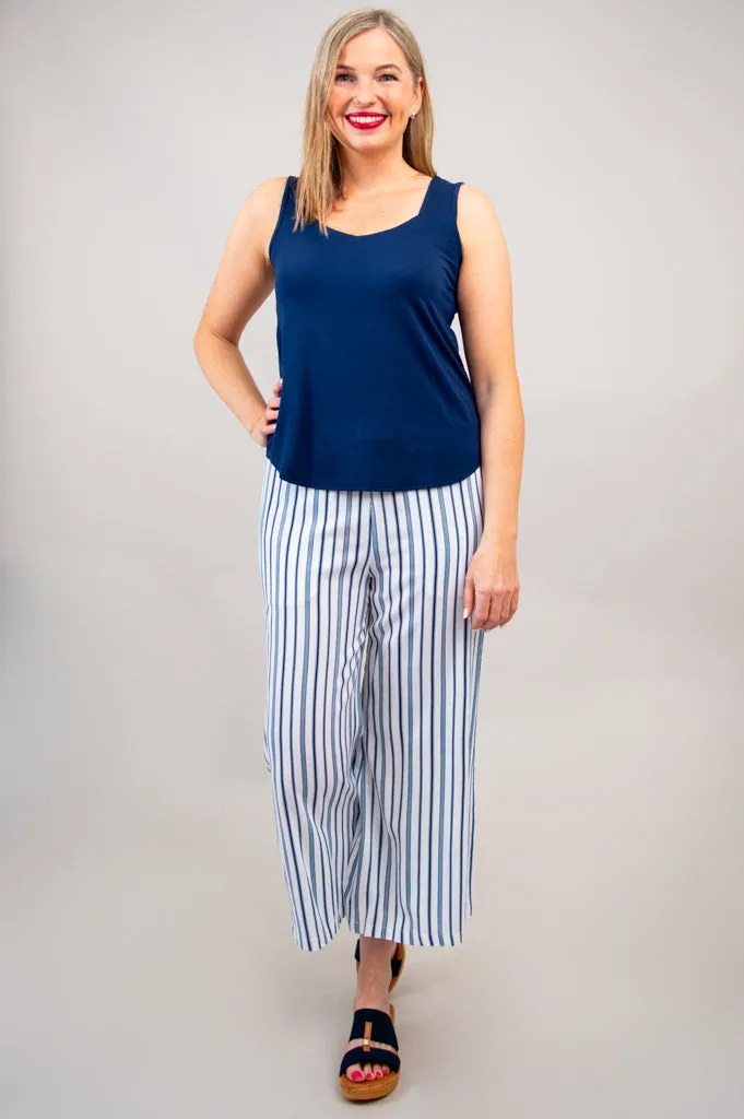 Landon Capri, Indigo Stripe, Bamboo Linen