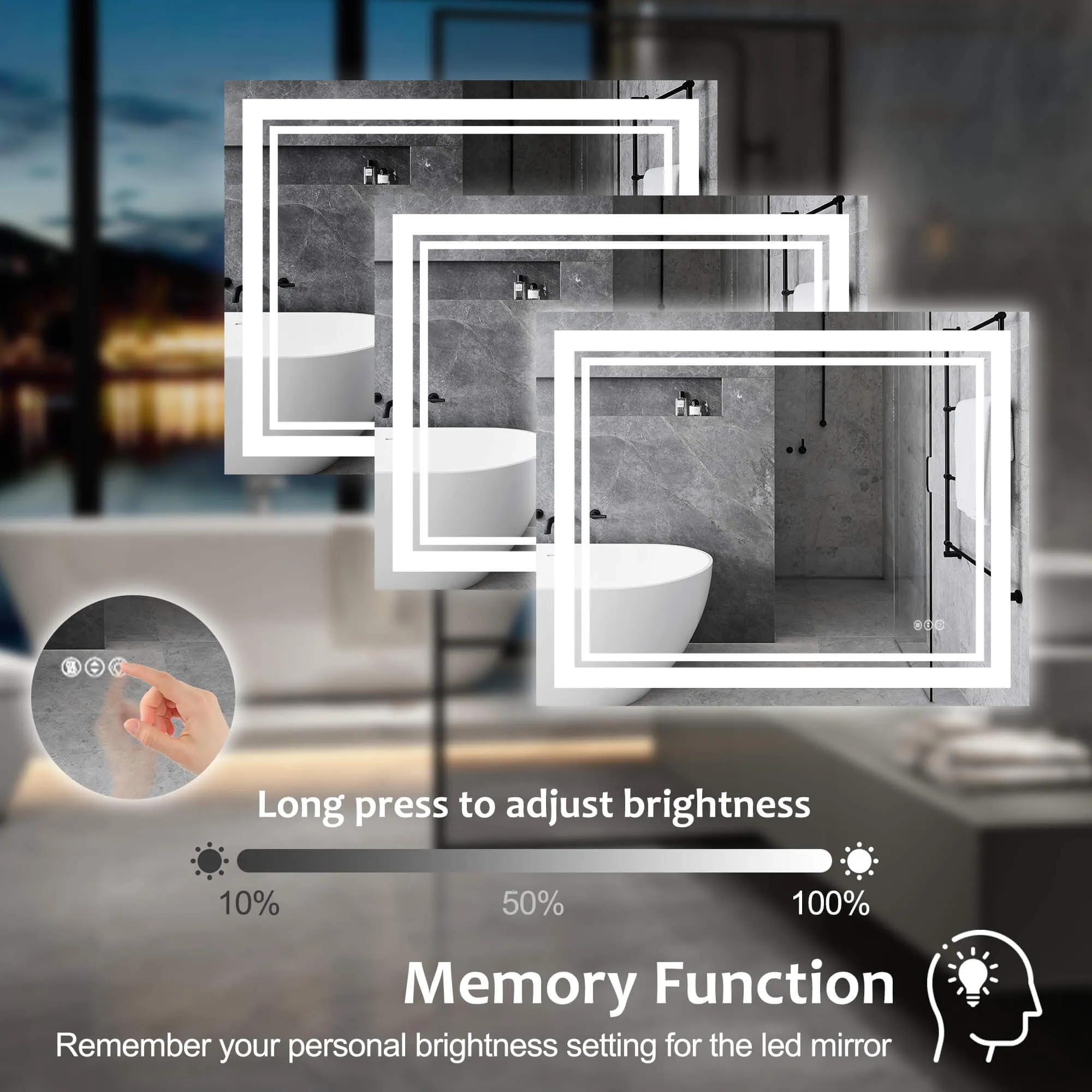 LED Bathroom Mirror with Lights Vanity Mirror for Bathroom with Double Lights Strip 3 Colors Anti-Fog Dimmable