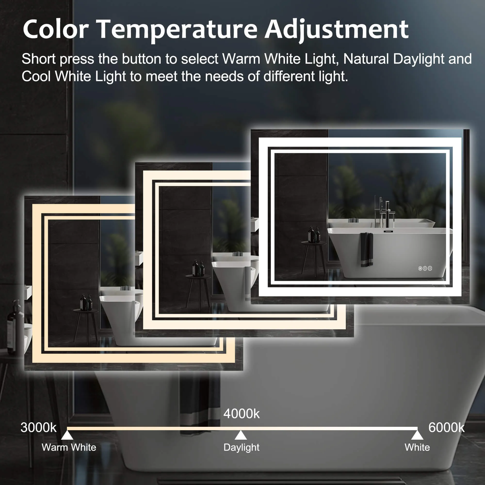 LED Bathroom Mirror with Lights Vanity Mirror for Bathroom with Double Lights Strip 3 Colors Anti-Fog Dimmable