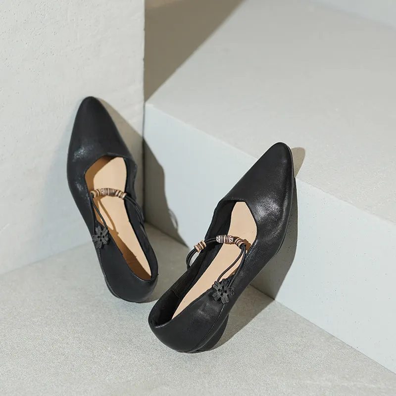 Mary Jane Shoes For Women Handmade Soft Leather Flats Retro Shoes Brown/Black/Apricot