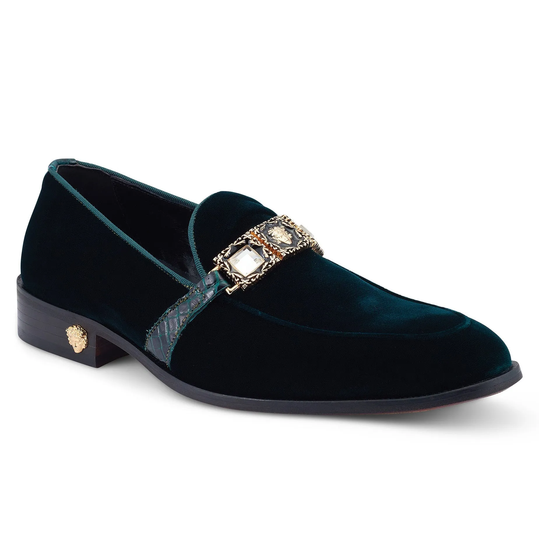 Mauri Lavish 4940/2 Men's Shoes Hunter Green Exotic Alligator / Velvet Slip-On Loafers (MA5471)