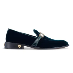 Mauri Lavish 4940/2 Men's Shoes Hunter Green Exotic Alligator / Velvet Slip-On Loafers (MA5471)