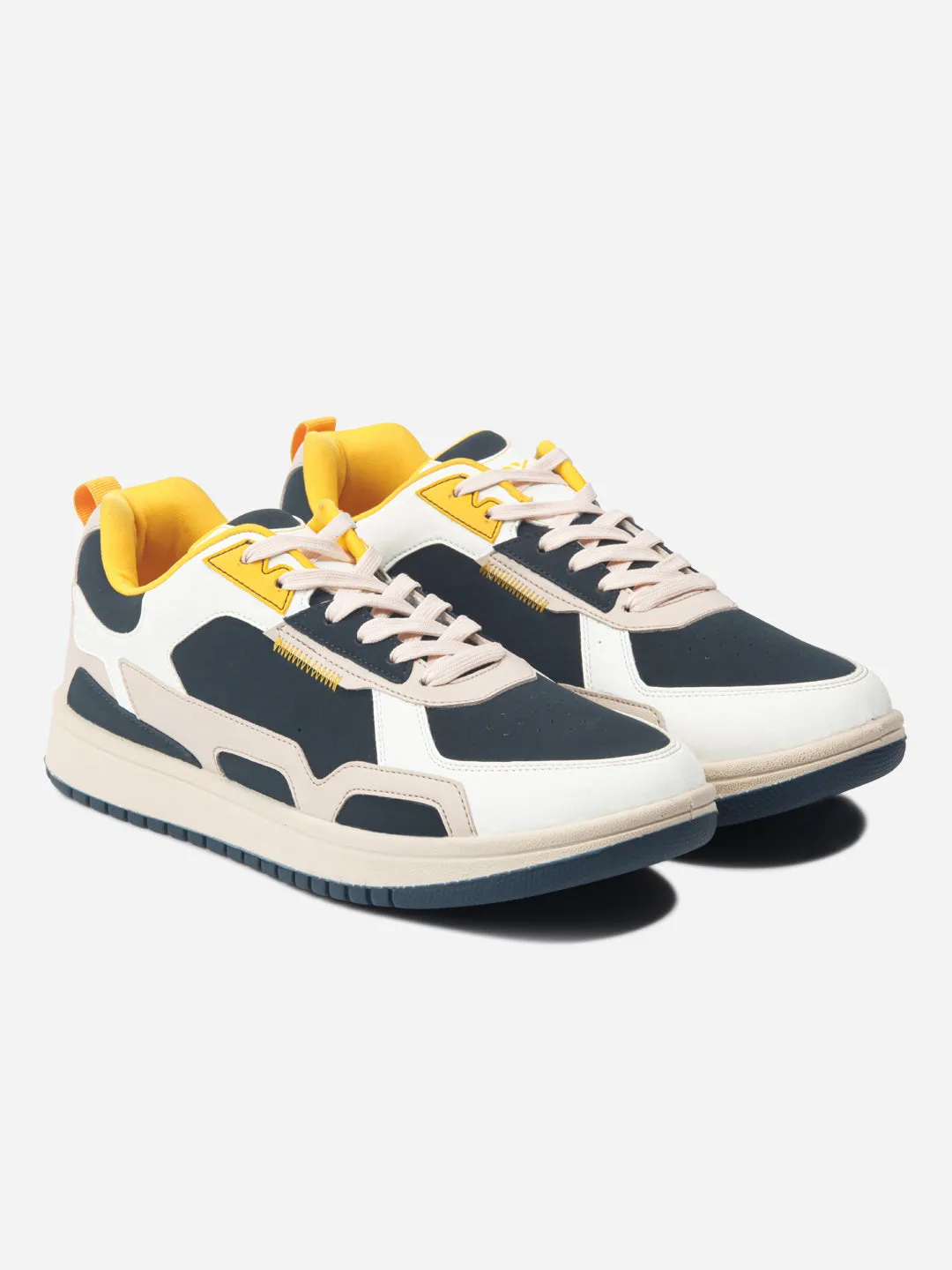 Men's White Navy Lace Up Sneakers (IX6012)