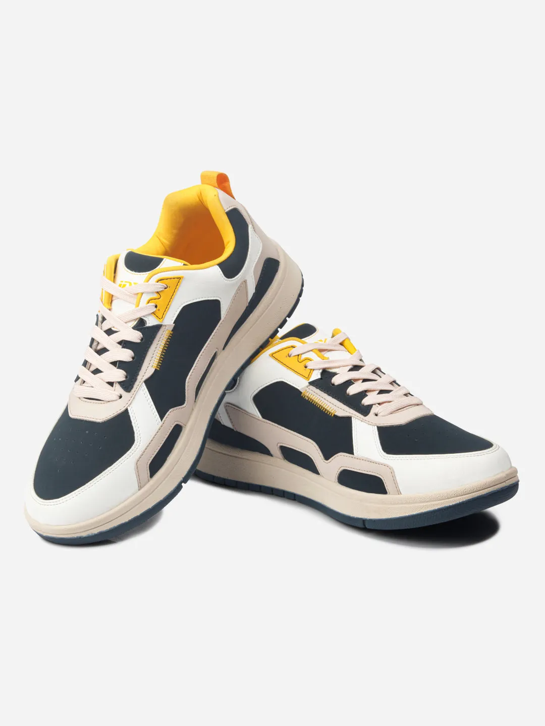 Men's White Navy Lace Up Sneakers (IX6012)