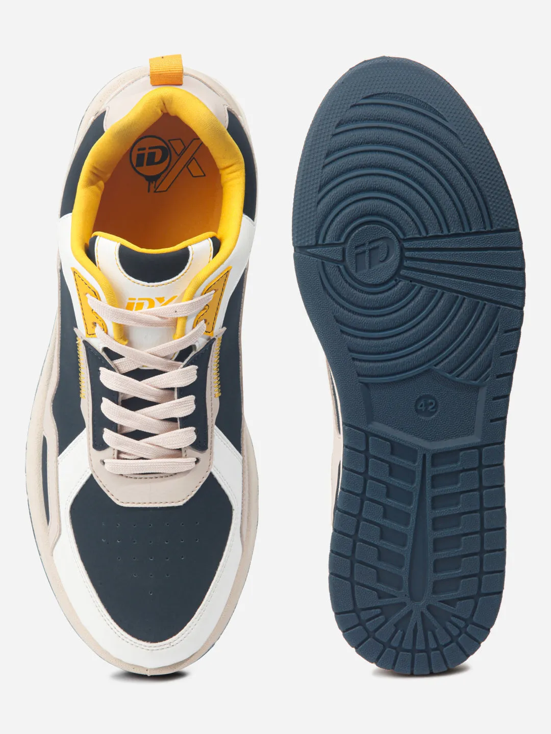 Men's White Navy Lace Up Sneakers (IX6012)