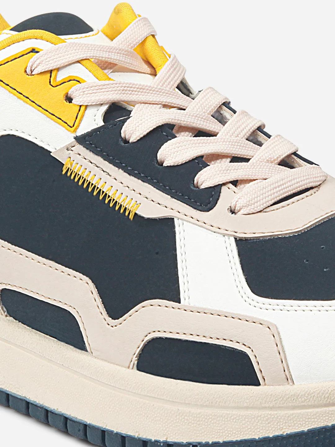 Men's White Navy Lace Up Sneakers (IX6012)